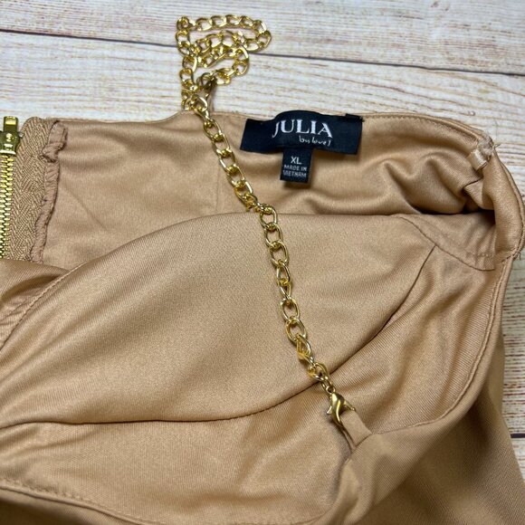 Julia Love By J Tan Nude Bustier Crop Top XL Gold Chain Straps Corset Style - Picture 3 of 11
